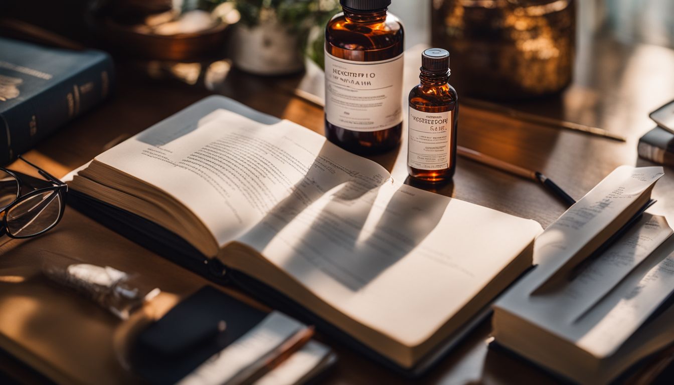 A bottle of prescription nootropics surrounded by study materials.