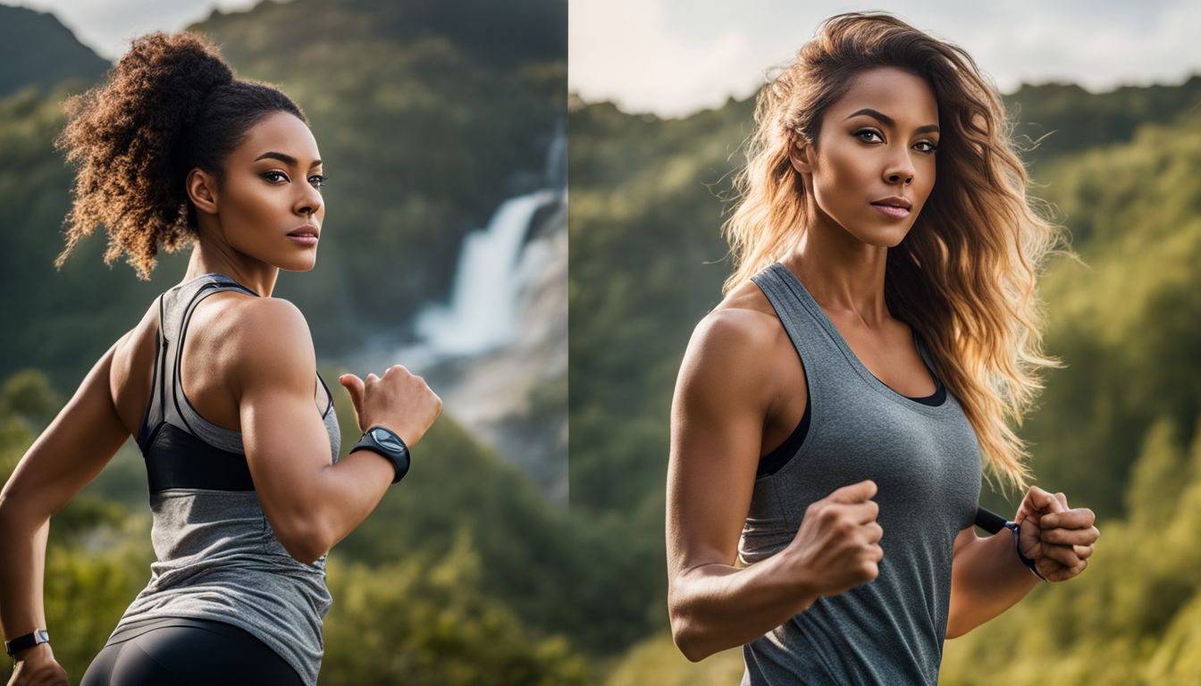 A woman exercising in various natural surroundings, captured with high-quality cameras.