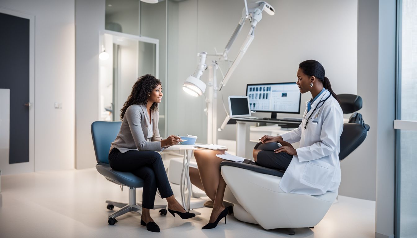 A doctor consulting with a patient in a modern clinic setting.