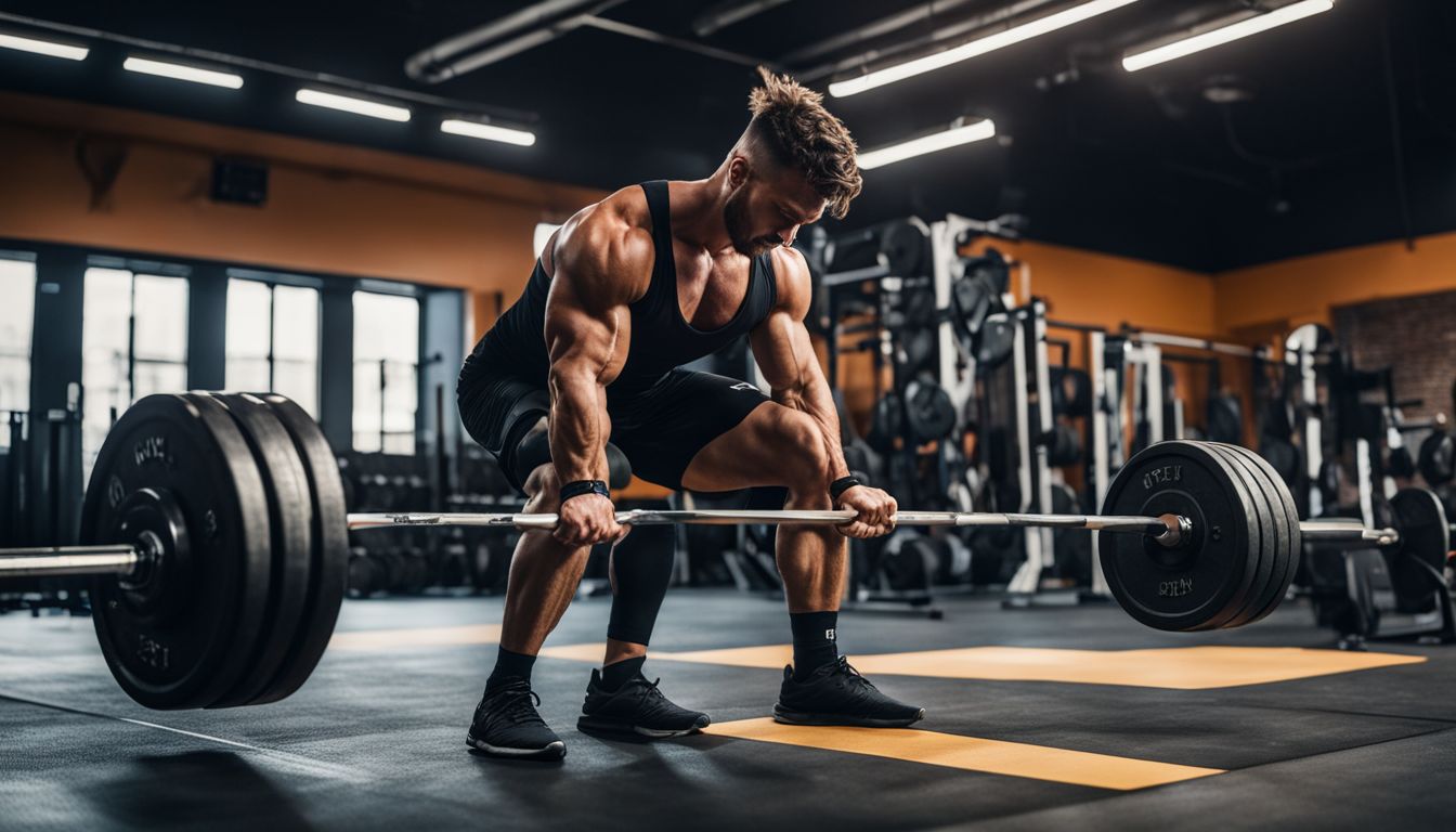 A weightlifting man in a gym with testosterone supplements and fitness photography.