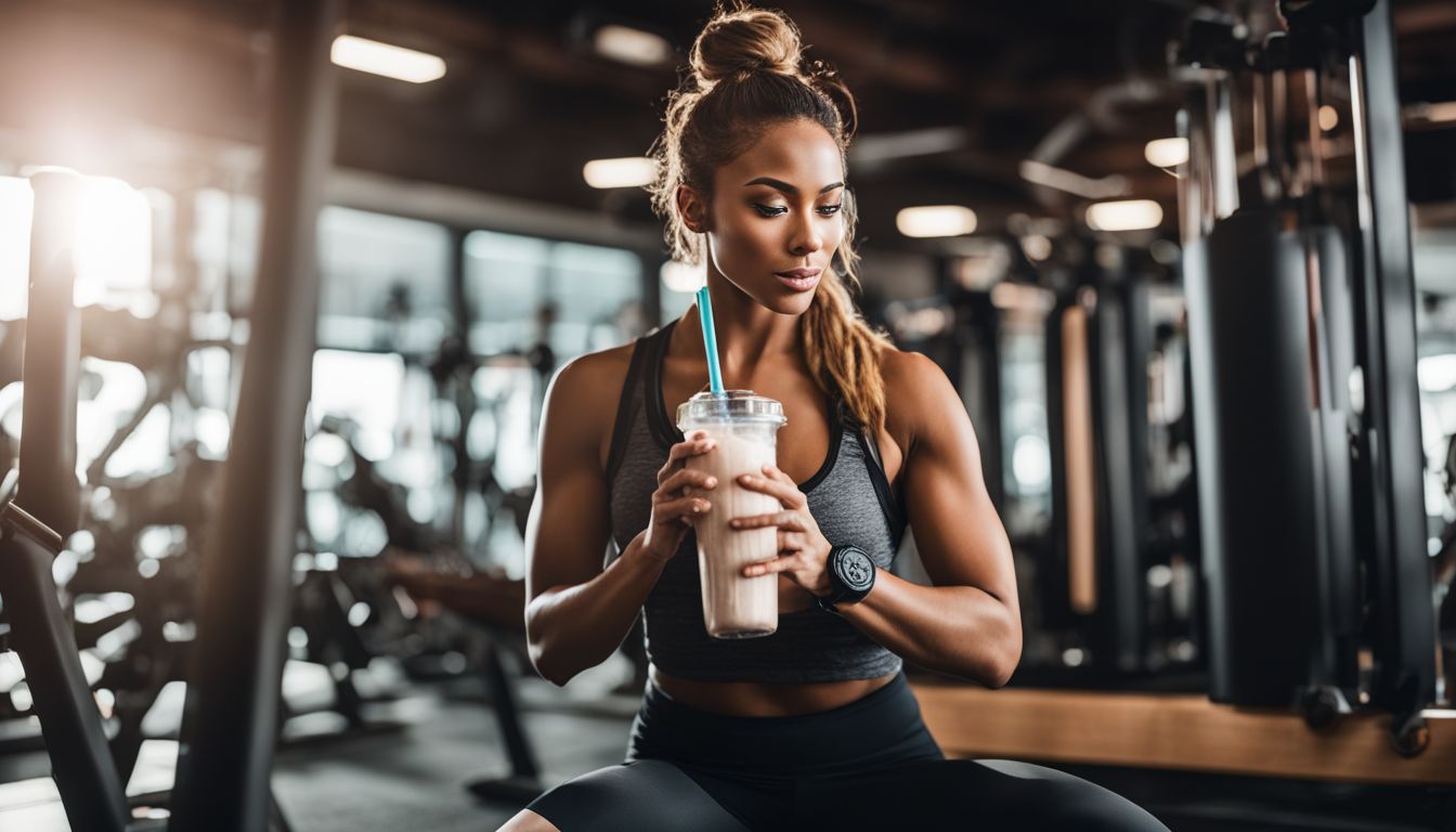 A fitness enthusiast enjoying a protein shake at the gym.