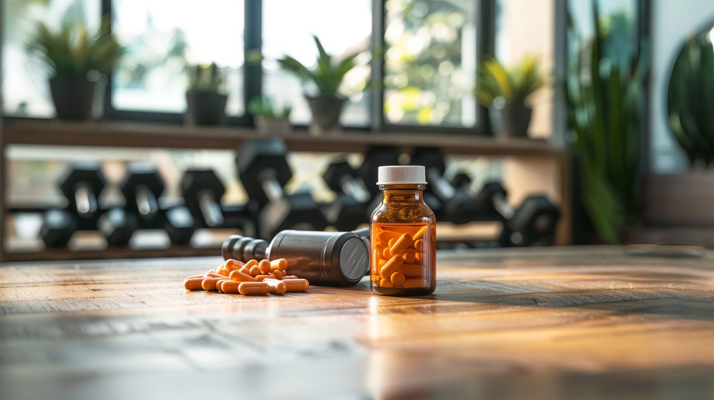 Exercise equipment and fat burning supplements in natural setting.